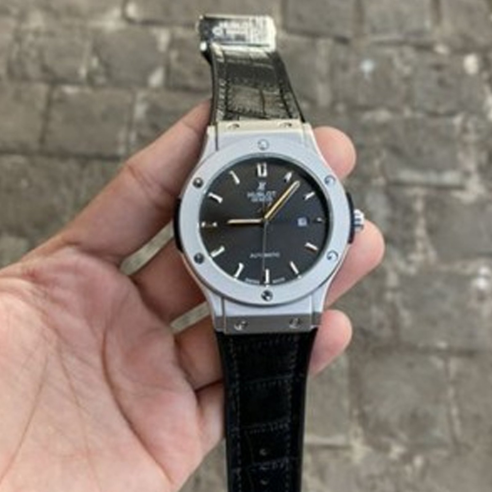 Hublot Automatic Black with Crocodile Belt.